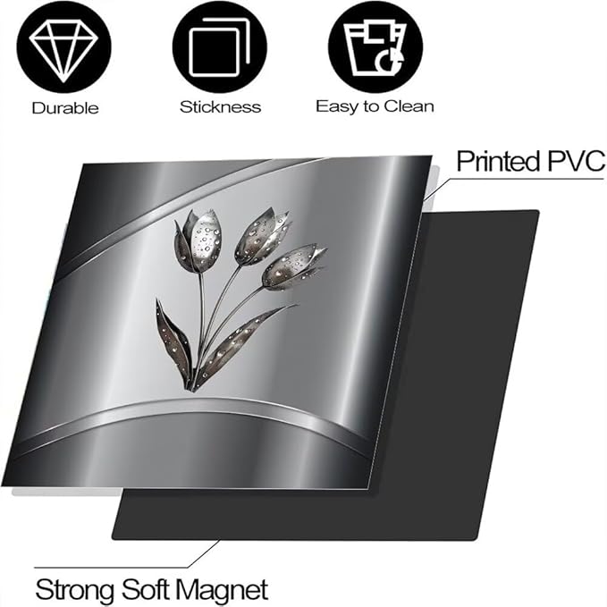 Gray Metallic Flower Pattern Magnet Dishwasher Cover Stainless Steel Magnetic Cover, Kitchen Dishwasher Door Magnet Cover Panel Refrigerator Decortive Sticker (23" x 17" Magnetic)