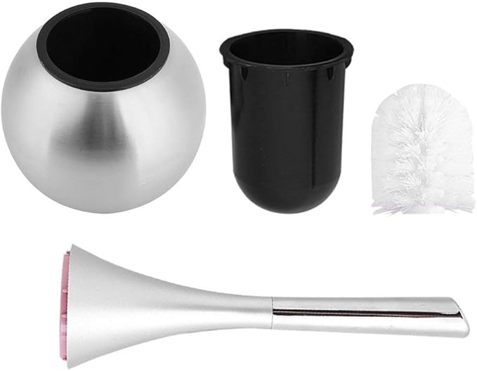 Toilet Bowl Brush and Holder, Creative Toilet Brush Set with Stainless Steel Base (Silver)