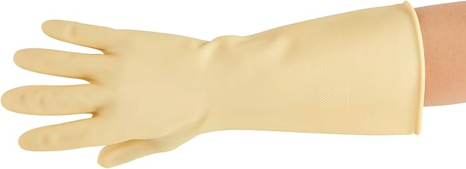 Restaurantware-Clean Tek Professional 22 Mil Medium Cleaning Gloves, 10 Pairs Of Long Cuff Gloves - No-Slip Grip, No-Powder, Yellow Latex Gloves For Kitchen Cleaning, Ideal For Washing Dishes