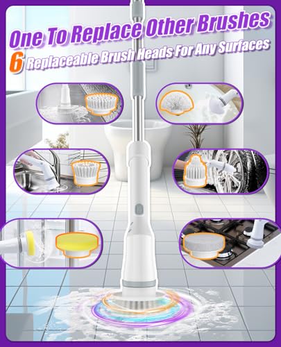 Electric Spin Scrubber, Cordless Long Handle, 6 Attachments - Image 6