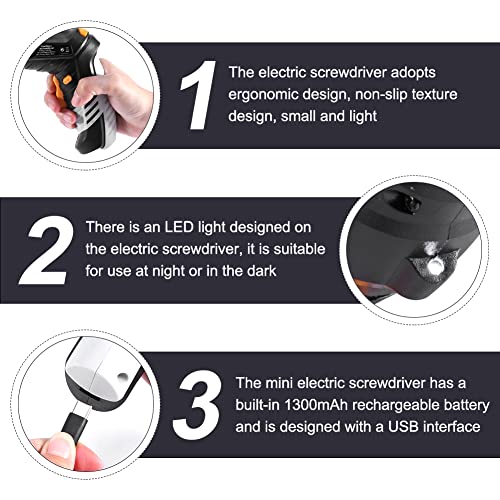 Cordless Electric Screwdriver Set, 3.6V 1300mAh Mini Power - Image 5