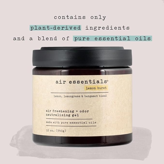 Air Essentials Air Freshener & Odor Neutralizer Gel - 12 oz, Pack of 2 - Odor Eliminator - Made with Pure Essential Oils - Lemon Burst Scent