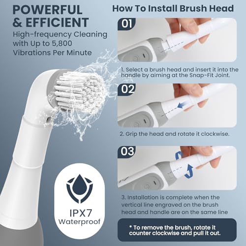 LifeBasis Cordless Rechargeable Power Scrubber Brush, White - Image 6