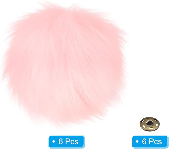 PATIKIL Faux Fur Pom Poms for Hats, 6 Pcs Fluffy Soft Fur Poms Balls with Snap Button for Keychain Knitting Hats DIY Scarves Gloves Bag Christmas, Pink
