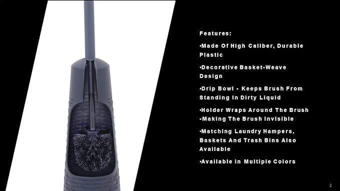 Superio Toilet Bowl Brush and Holder Charcoal Grey, Palm Luxe Wicker Toilet Brush with Holder
