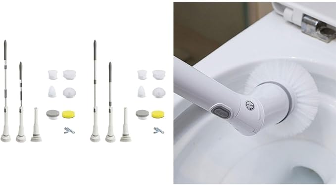 Electric Scrubber Rechargeable Cleaning Brush with 6 Replaceable Heads Cordless Adjustable Handle Bathroom Scrubber Cordless Scrubbers for Household Cleaning