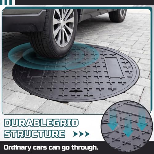 Round Manhole Cover 20 Inch, Hook, Black Recessed Lid - Image 7