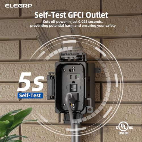 ELEGRP Outdoor GFCI Outlet with in Use Cover and Box Kit, 1 Gang - Image 4