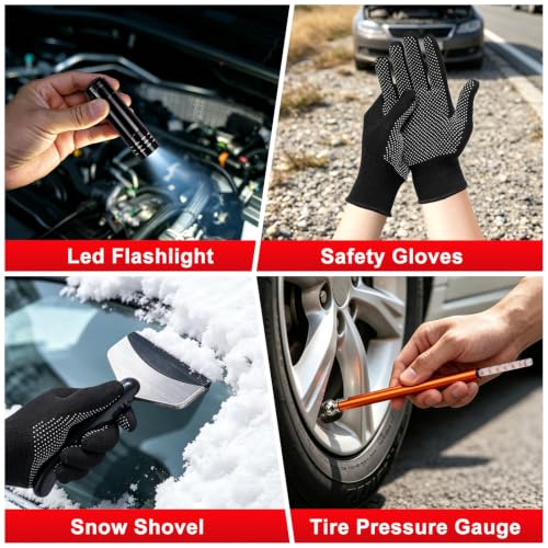 Car Roadside Emergency Kit with Jumper Cables, Shovel - Image 7