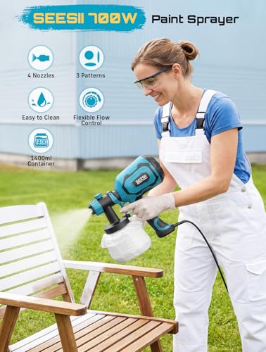 SEESII Paint Sprayer,1400ML HVLP Paint Gun with 4 Nozzles - Image 3