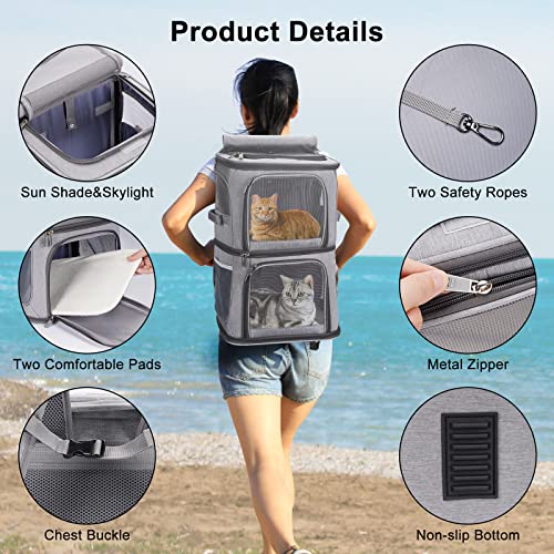 2-in-1 Double Pet Carrier Backpack for Small Cats & Dogs, Grey - Image 6