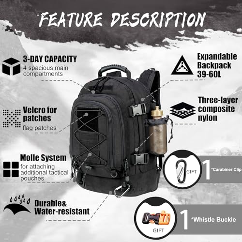 Expandable 40-64L Military Tactical Backpack 3 Day Bag - Image 4