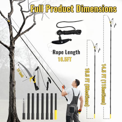 10.5FT Pole Saw for Tree Trimming, 2-In-1 Manual Tree - Image 3