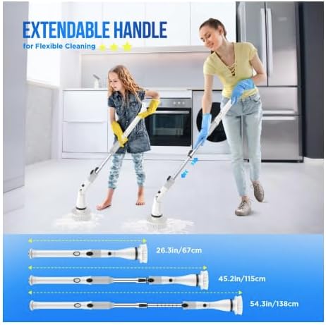 Electric Spin Scrubber - Cordless Cleaning Brush with 4 Heads & Extension Handle Power Shower Scrubber for Bathroom Kitchen Tile Floor