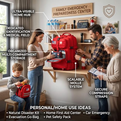 NOVO Medical Backpack Empty, Red Emergency Medical Bag - Image 6