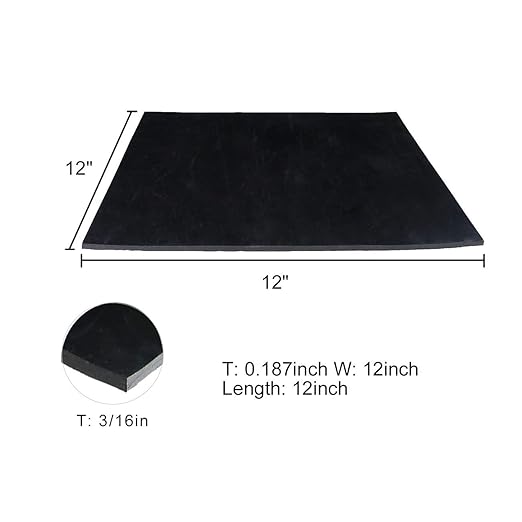 TORRAMI Neoprene Rubber Sheet Roll 3/16" (.187") Thick x 12" Wide x 12" Long for DIY Gaskets, Pads, Seals, Crafts, Flooring,Cushioning of Anti-Vibration, Anti-Slip