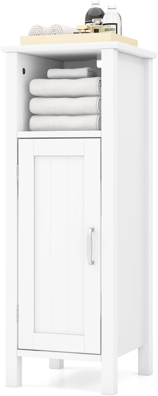HAPPYGRILL Bathroom Floor Cabinet, Freestanding Narrow Storage Cabinet Console Table Nightstand with Adjustable Inner Shelves, Bathroom Side Storage Cabinet for Living Room Kitchen Entryway (White)