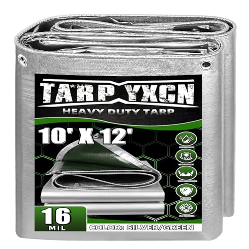 Extra Heavy Duty Tarp 10x12 Ft, 16 Mil Thick (Silver/Green) - Image 2