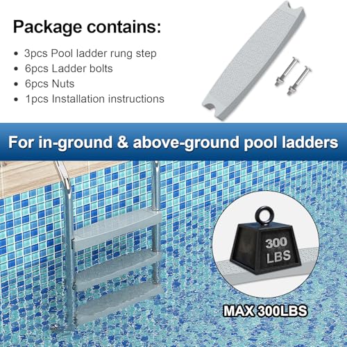 Pool Ladder Steps Replacement, (3-Pack) 18" Universal, Grey - Image 5