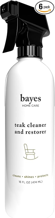 Bayes High Performance Teak Cleaner & Restorer - Cleans, Shines, and Protects - Maintains Fine Teak and Restores Neglected Teak - 16 oz, 6 Pack