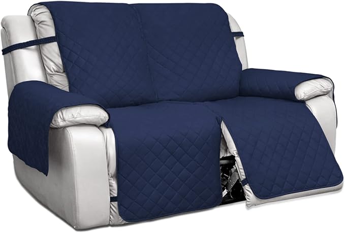 PureFit Water Resistant Reversible Sofa Covers for Reclining Sofa 2 Seat - Non Slip Split Recliner Couch Cover for Double Recliner, Washable Furniture Protector for Kids, Dogs (2 Seat, Navy/Ivory)