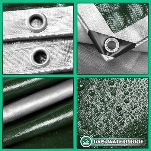 Extra Heavy Duty Tarp 10x12 Ft, 16 Mil Thick (Silver/Green) - Image 6