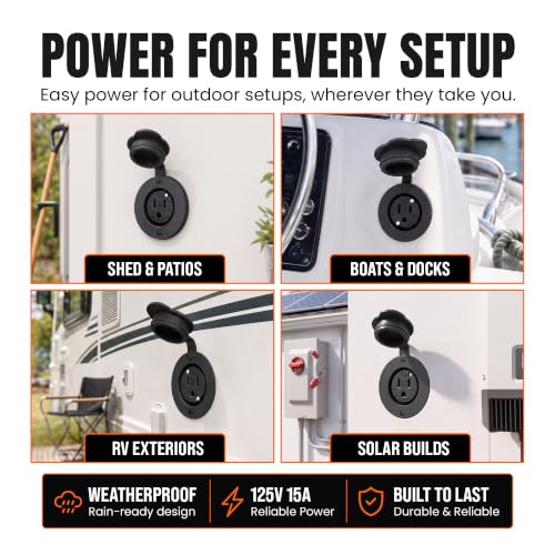 5279 GCR1 Outdoor Waterproof Outlet Kit, 15A 125V, Black - Image 7