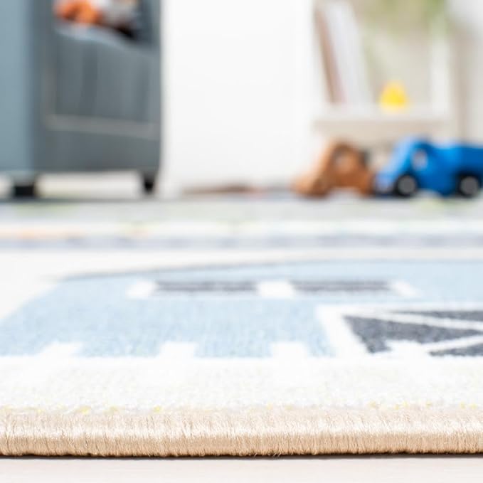 SAFAVIEH Washable Rug Kids Playhouse Collection - 2'2" x 4', Beige & Green, Slip Resistant & Easy to Clean, Ideal for Kids Room, Playroom, Nursery, Boys & Girls Room (KPH227A)