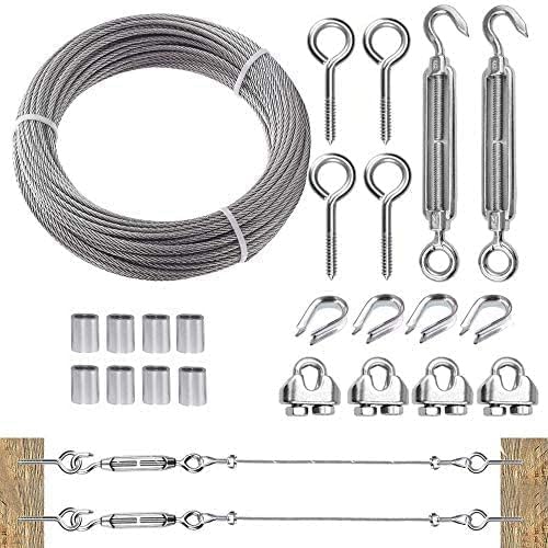 TooTaci 1/8 Stainless Steel Cable, 50ft 1/8 Steel Wire Rope Heavy Duty with M6 Turnbuckle for Cables Wire, 7×7 Strands Aircraft Cable for Deck Railing, Fences, Anti Sag Gate Kit