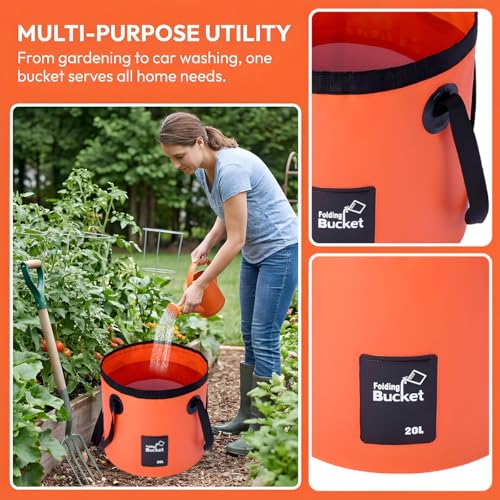 5 Gallon Collapsible Car Wash Bucket Folding Container, Orange - Image 5