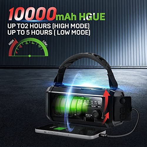 Emergency NOAA Weather Radio, 10000mAh Solar Hand Crank Radio - Image 3