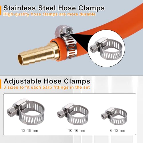 26PCS Brass Hose Barb Fittings Splicer Mender Kit with Pipe Clamp - Image 5