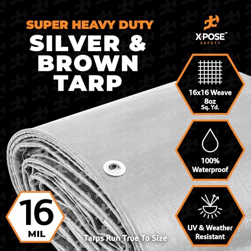 Xpose Safety Super Heavy-Duty 6' x 8' Silver/Brown Poly Tarp - Image 4