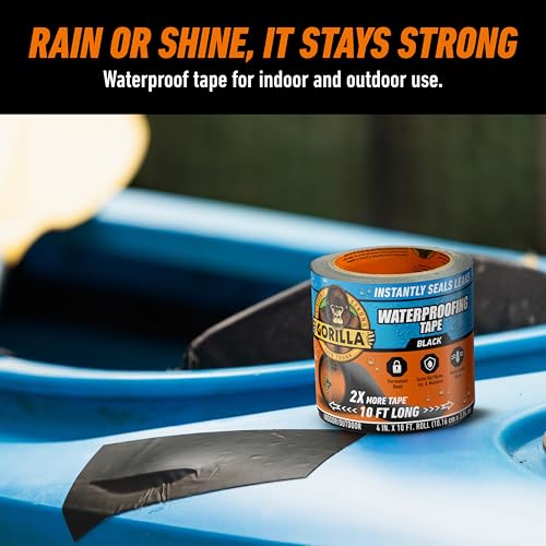 GORILLA Waterproofing Tape, Permanent, Black, 4" x 10', 1-Pack - Image 6