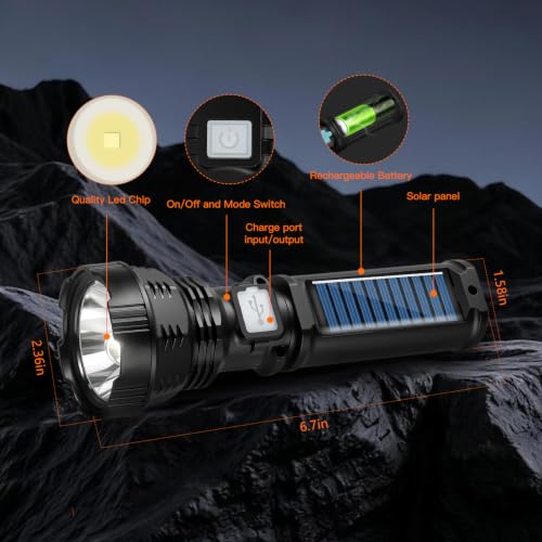 VOETIR Led Solar Flashlight, 1500 Lumens Led Solar | Travel Essentials - Image 4