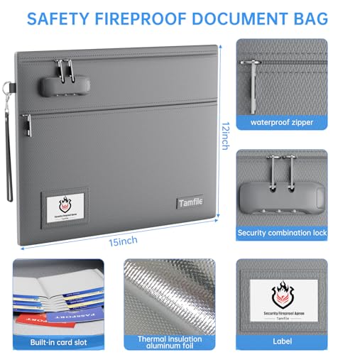Tamfile Fireproof Document Bag with Lock,15x12 inch Heat - Image 5