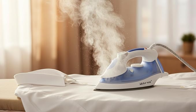 J&V TEXTILES Steam Iron with Ceramic Soleplate, Adjustable Temperature Control, Burst Steam Function, Anti-Calc System, Self-Clean Feature for All Fabrics (Blue)
