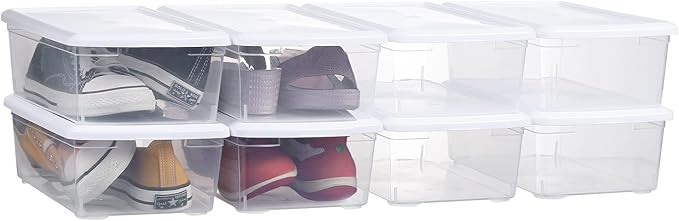 8 PCS Plastic Shoe Boxes Clear Stackable Storage Bins with Lids See-Through Rectangular Storage Boxes Durable Lidded Shoe Boxes for Home and Art Supplies (White)