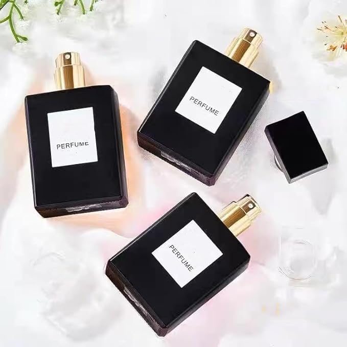 Glass Perfume Bottle Empty Refillable 8Pack Clear Travel Perfume Spray Atomizer Bottle 30ml Perfume Fine Mist Spray Perfume Bottle Atomizer Container with Sprayer Applicator (Black Square 30ml 8PCS)