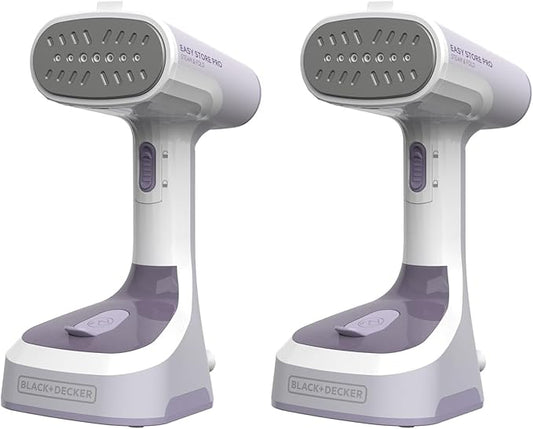 BLACK+DECKER Easy Store Pro Foldable Steamer, GS0311-0PD, 45-Second Heat Up, Extra Long Power Cord & Lint Remover Attachment, Powerful Steam Performance for Clothes, Drapes & Upholstery (Pack of 2)