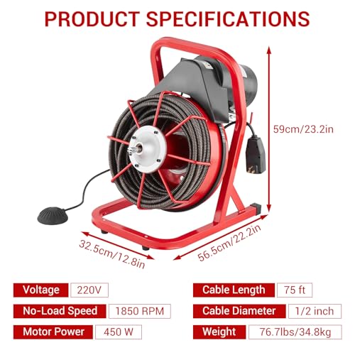 Garvee Drain Cleaner Machine 75FT x 1/2 Inch, Electric Drain - Image 4