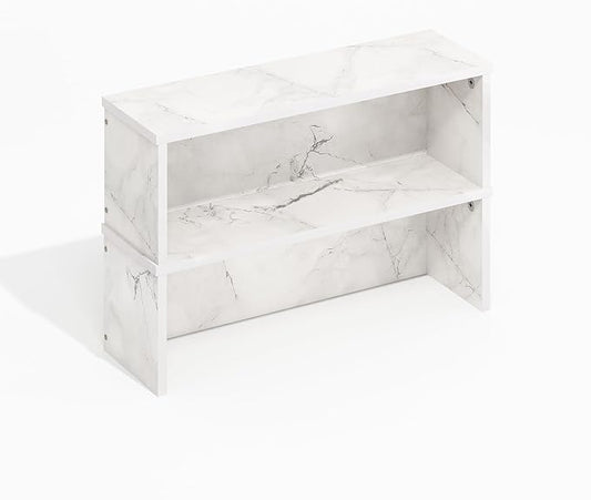 Furinno Helena Kitchen Countertop Organizer Set of 2, 18-Inch Kitchen Counter Shelves, Stackable Organizer Shelf, Spice Rack for Pantry, Coffee Bar, Light Marble