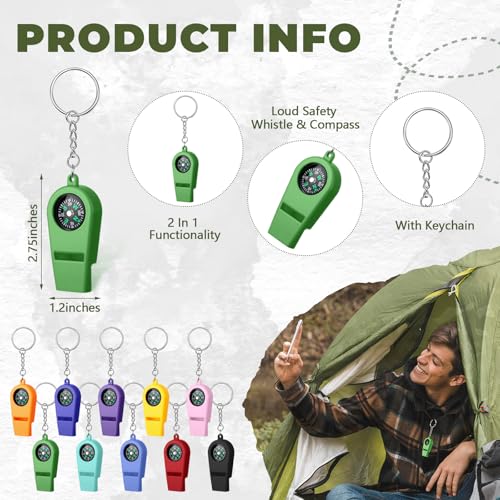 Tellegloww 50 Pcs 2 in 1 Compass Whistles with Keychains - Image 3