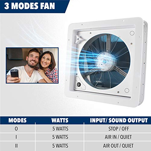 14" x 14" RV Roof Vent Fan 12V Manual Riser Reversible Manual - Image 5