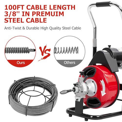 100Ft x 3/8Inch Drain Cleaner Machine, Portable Electric - Image 3