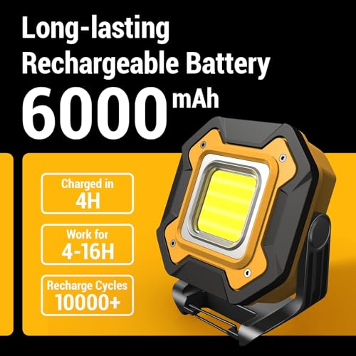 Rechargeable LED Work Light, 6000mAh 16 Hours Long-Lasting - Image 3