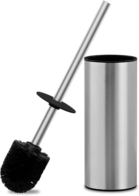 304 Stainless Steel Toilet Brush and Brush Holder Set, Circular Floor Toilet Brush Holder, Long Handle, Bathroom Heavy-Duty Cleaner, High-End Cylinder Wall，2 Brush Head (Brushed) YIGUANXIN