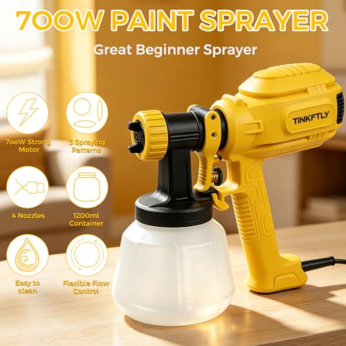 700W Paint Sprayer with 4 Nozzles (1 Pre-Installed), Yellow - Image 3