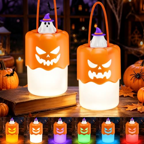2 Pack Halloween Pumpkin Lanterns, Light Up Jack O Lantern - Image 2