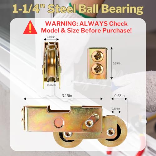 2Pcs Sliding Door Tandem Roller, Heavy-Duty 1-1/4 Inch Sliding - Image 3